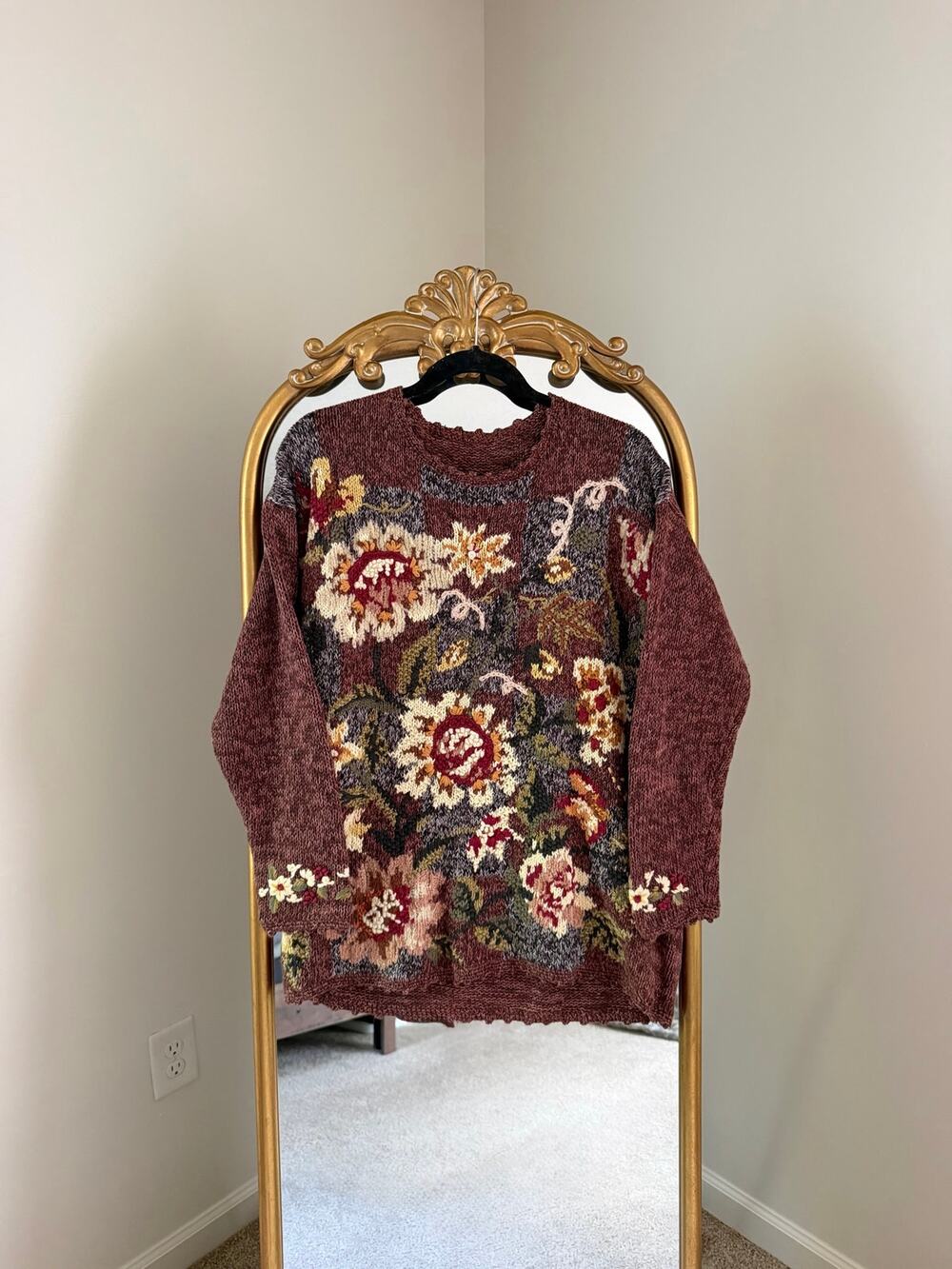 Vintage Fall Floral Knit Embroidered Sweater